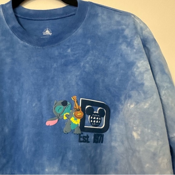 Disney Stitch Hawaiian Aloha Spirit Jersey Blue Womens Medium Long Sleeve - Picture 2 of 7